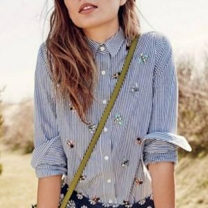 J Crew Embellished Perfect Shirt with bees